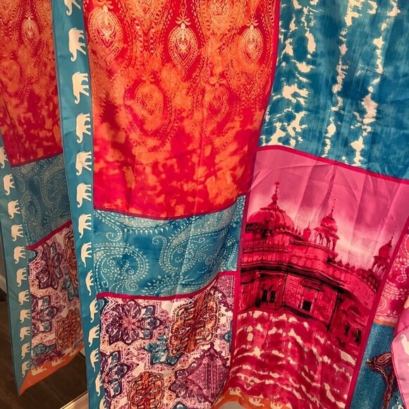 Chico's Pink & Blue Patchwork-Print Oversized Square Scarf 42" x 42" - Picture 7 of 11